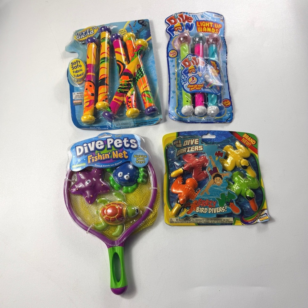 LOT 4 Prime Time Toys Pool Dive Bundle Light Up Wands Dizzy Tubes Dive Pets NEW